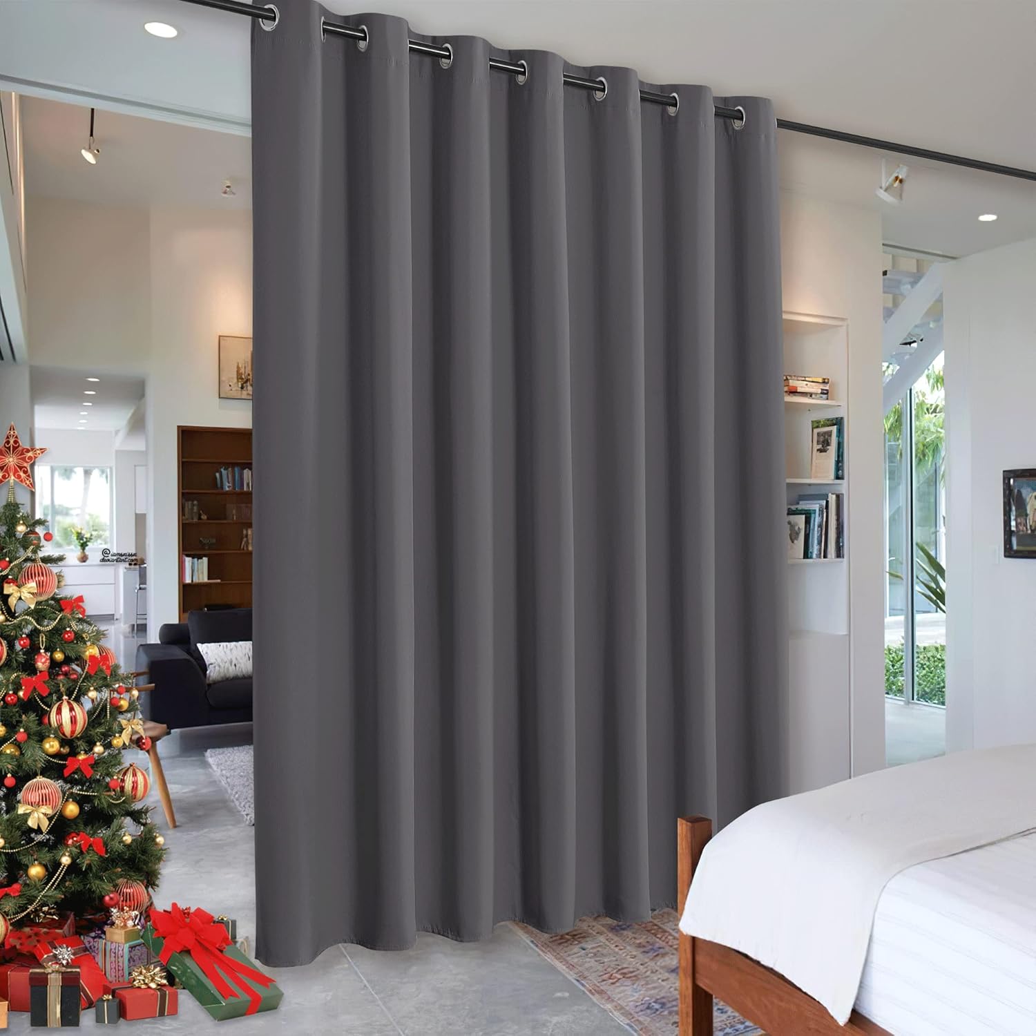 Window Treatments - RYB HOME Blackout Room Divider Curtains Privacy Loft Screen Adjustable Ceiling to Floor Curtain & Drapes Partitions for Bedroom Dorm Doorway Bay Window, Wide 100 x Long 84, Grey, 1 Panel