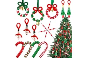 Vellibring 36 Set Christmas Beaded Crafts Ornament Beading Kit Mini Christmas Tree Classic Plastic Hanging Decor DIY Accessories for Xmas Tree Decorations Holiday Prensent Party Supplies