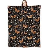 VODRM Butterfly Garden Blanket Floral Black Throw Blankets Gifts for Girls Women Adults Lightweight Soft Fleece Cozy for Sofa Couch Bed Room Travel Birthday Party Decor 50x60in