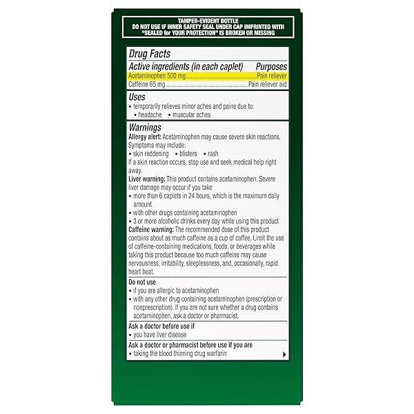 EXCEDRIN TENSION HEADACHE RELIEF CAPLETS, ACETAMINOPHEN 500MG, CAFFEINE 65MG, PAIN RELIEVER, ASPIRIN-FREE, 100 COUNT
