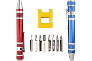 SWATOM 8 in 1 Mini Screwdriver Set Small Screwdrivers Pen Magnetic Repair Tools EDC Compact Precision Gadgets for Computer Eyeglasses Daily Home Improvement Use (Blue&Red+ Magnetizer Tool)