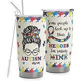 HOMISBES Autism Mom Gifts - Autism Awareness Travel Mug with Straw for Mom - Warrior Mom Autism Stainless Steel Cups 20oz