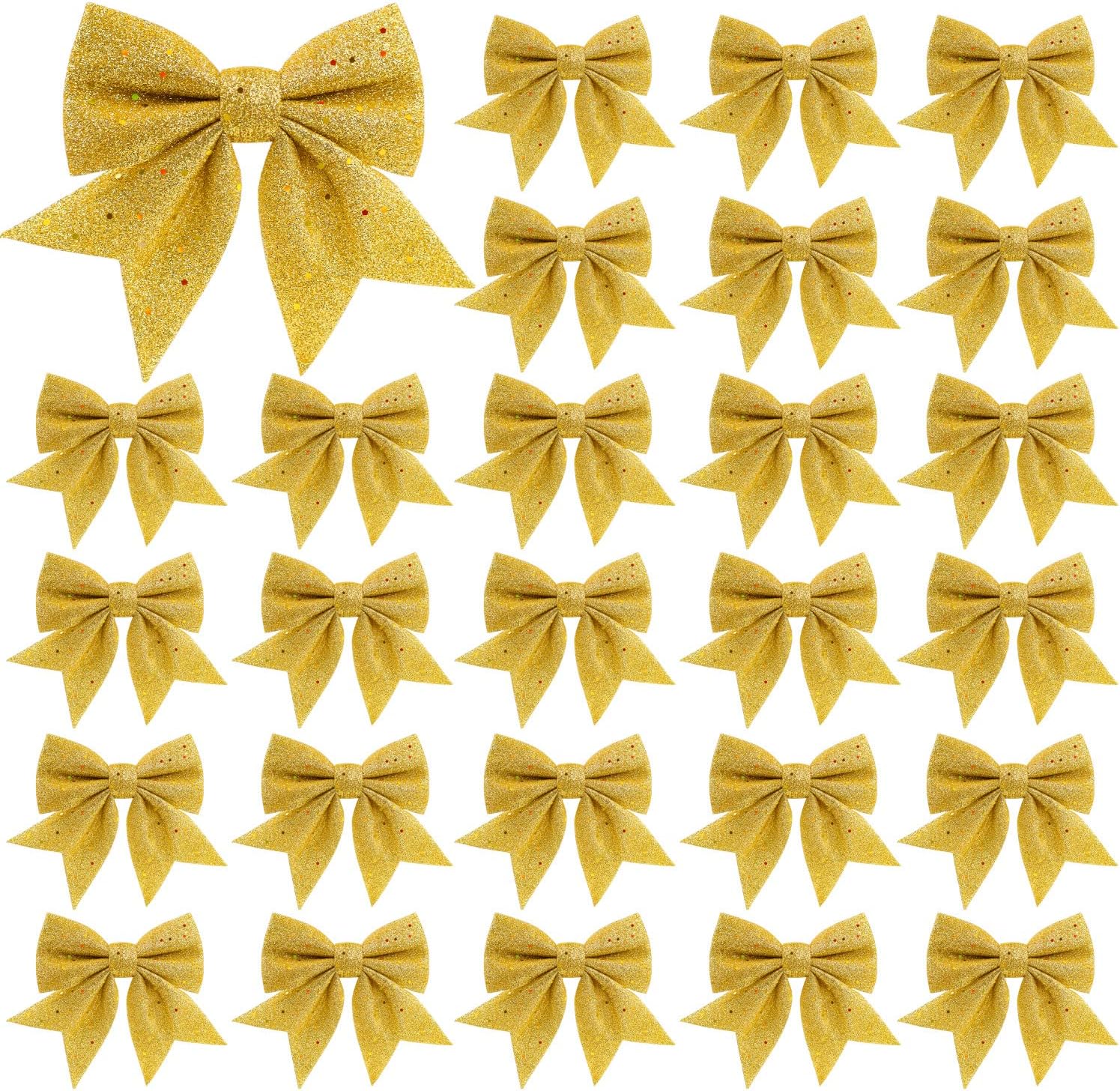 Bows & Ribbons - Ndeno 24pcs 5.5'' Mini Christmas Bow Decorations, Red Sequin Wreaths Bows, Small Christmas Tree Topper Glitter Bow Ties, Xmas Decorative Bows Ornaments for Home Christmas Party Supplies (Golden)