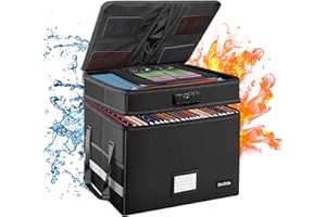 DocSafe File Box with Lock,Multi-Layer Fireproof Document Box Collapsible File Storage Organizer with Pockets/Handle,Large Portable Home Office Filing Safe for Hanging Letter/Legal Size Folders,Black