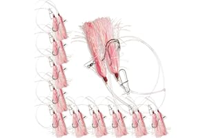 UNCLE MO'S SALTWATER TACKLE UMT 10 Pack Hi-Lo Rig Pink Mylar Teaser for Saltwater – BKK Black Size 2/0 Bait Hook - 30lb Heavy Duty Mono 2ft Long - Black Duo-Lock Snaps