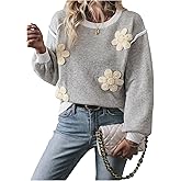Floerns Women's 3D Floral Long Sleeve Knitted Pullover Top Loose Fit Crew Neck Sweater