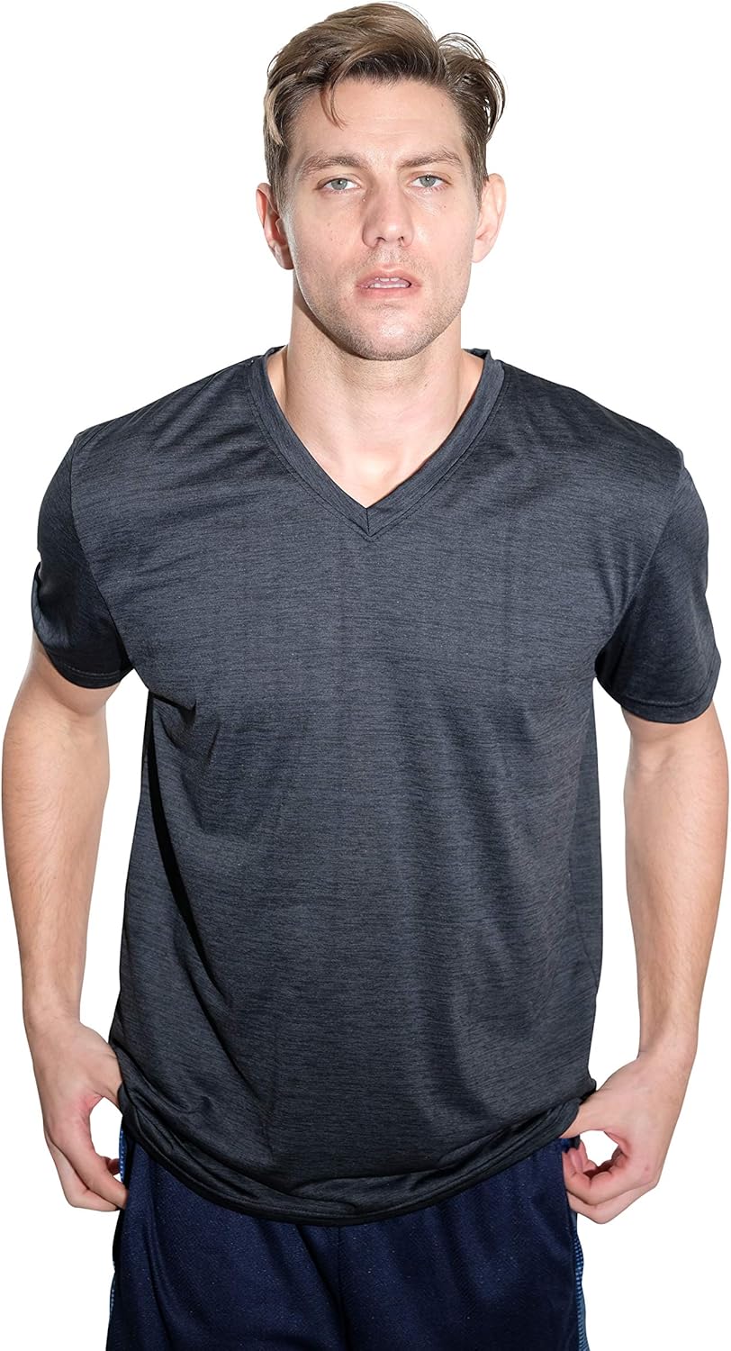 5 Pack: Men’s V-Neck Dry-Fit Moisture Wicking Active Athletic Tech Performance T-Shirt: Clothing