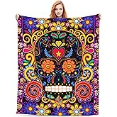 GDEVIG Day of The Dead Plush Throw Blanket - Lightweight, Comfy, Premium Flannel, Ultra-Soft Skull Skeleton Blanket - All Season Use - M (60'x50')