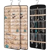 Vincreem 2 Pack Hanging Jewelry Organizer Storage with 39 Pockets, 30 Necklace Hooks Double Sided Wall Mount Earring Holder O
