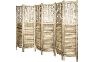 ECOMEX 6 Panel Room Dividers Fully Assembled 5.6Ft Carved Room Dividers and Folding Screens Room Divider Screen Wood Freestanding Partition Wall for Bedroom Office Restaurant, Retro Brown