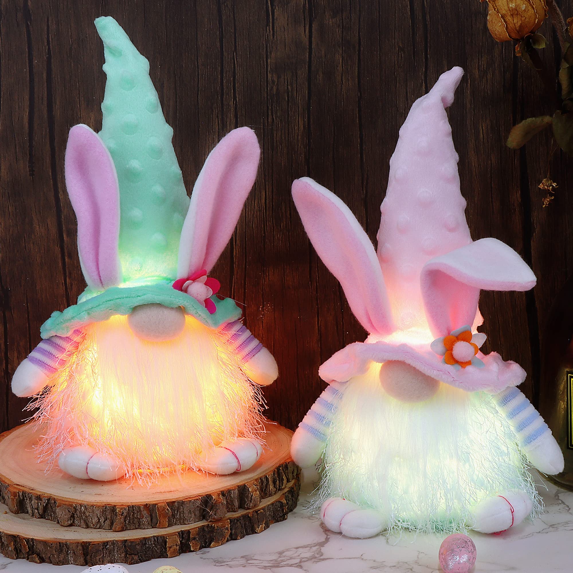 Photo 1 of **ONLY 1 ** Juegoal 1 Pack Lighted Bunny Easter Gnome Plush, 11" Handmade Scandinavian Swedish Tomte, Light Up Elf Toy Easter Present, Battery Operated Rabbit Gifts Spring Tabletop Easter Holiday Decorations