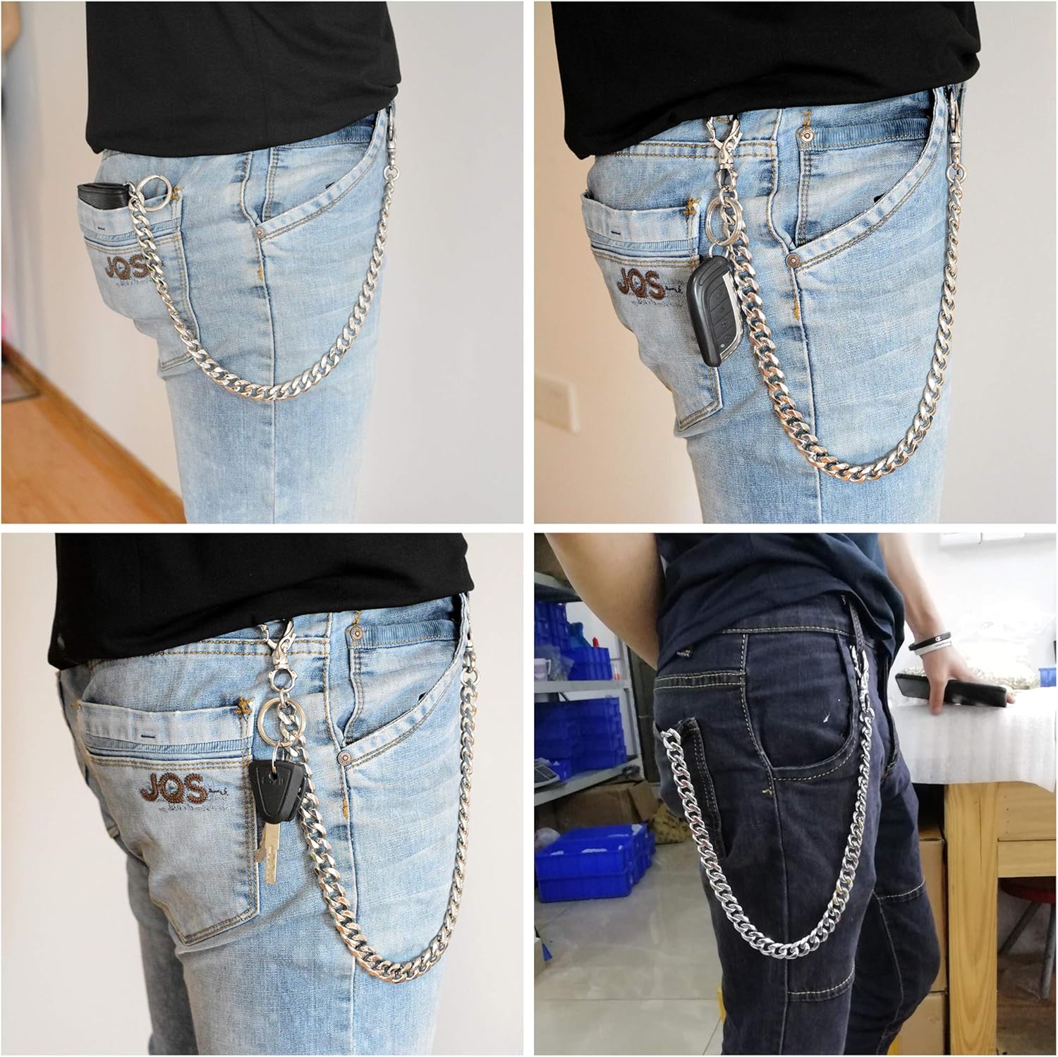 Skeleton Punk Wallet Chain,Wallet Long Purse Key Chain with Chain for Biker Trucker Motorcycle Pants Jean,100% Stainless Steel Never Rust,Never Fade(Cuban Chain): Clothing
