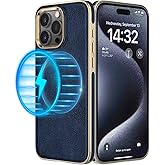 LOHASIC for iPhone 15 Pro Case Leather – Soft Luxury Magnetic Cover Compatible with MagSafe Accessories, Classic Minimalist Designer i Phone 15 Pro Phone Case for Business Men Women, Blue
