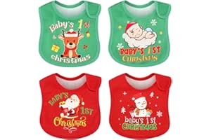 Eurzom Christmas Baby Bib Babies First Christmas Baby Gifts Xmas Newborn Bibs for Baby Girl Boy with Adjustable Closure Baby Drooling Bibs Waterproof for Toddler Infant Unisex, 4 Styles