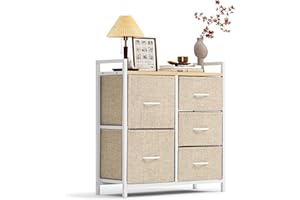 DlandHome Storage Drawer Units, 4-Drawer Clothing Organizer Unit for Closet, Bedroom, Entryway Non-Woven Fabric, 107-Beige