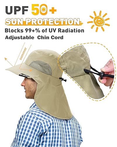 Tirrinia Neck Flap Fishing Safari Cap for Men Women, Wide Brim Sun Hat  for Outdoor Hiking, Camping, Gardenin