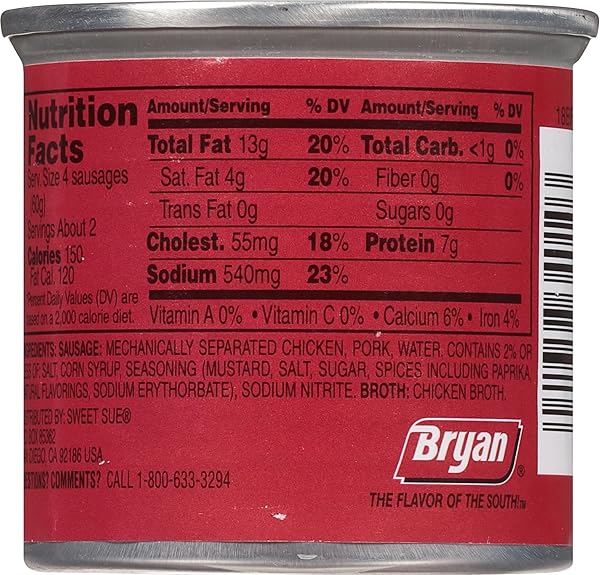 BRYAN VIENNA SAUSAGE, 4.6 OUNCE PULL-TOP CAN (PACK OF 1) | CANNED MEAT | KETO FOOD, KETO SNACKS | LOW CARB HIGH PROTEIN SNACKS | COMPARE TO OTHER BRANDS OF VIENNA SAUSAGES & SMOKED SAUSAGES