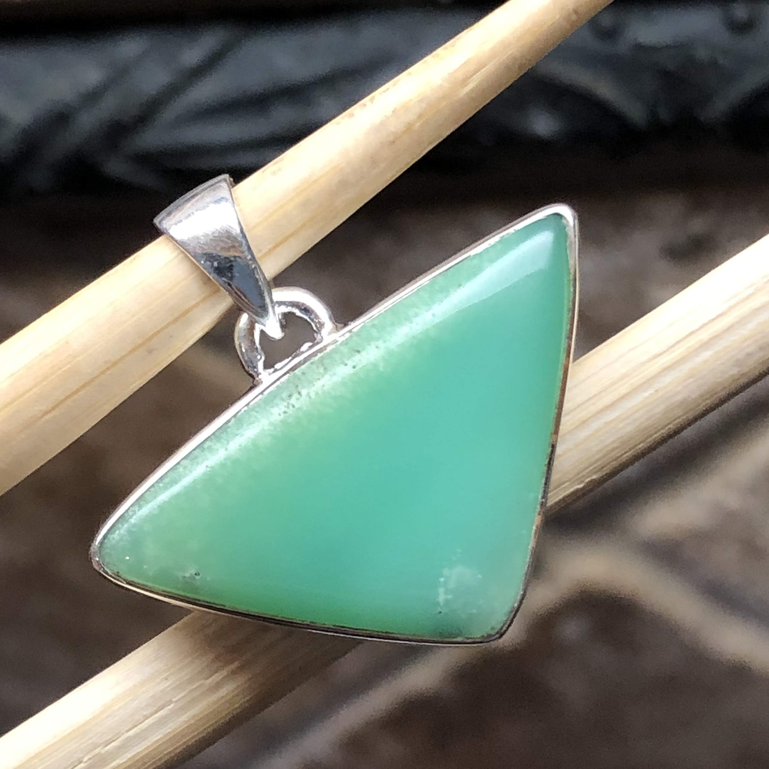 Natural Green Chrysoprase 925 Solid Sterling Silver Pendant 30mm