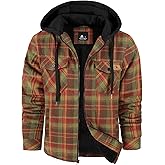 V VALANCH Men's Flannel Shirt Jacket with Hood Fleece Lined Plaid Jacket Zip Up Winter Warm Coat