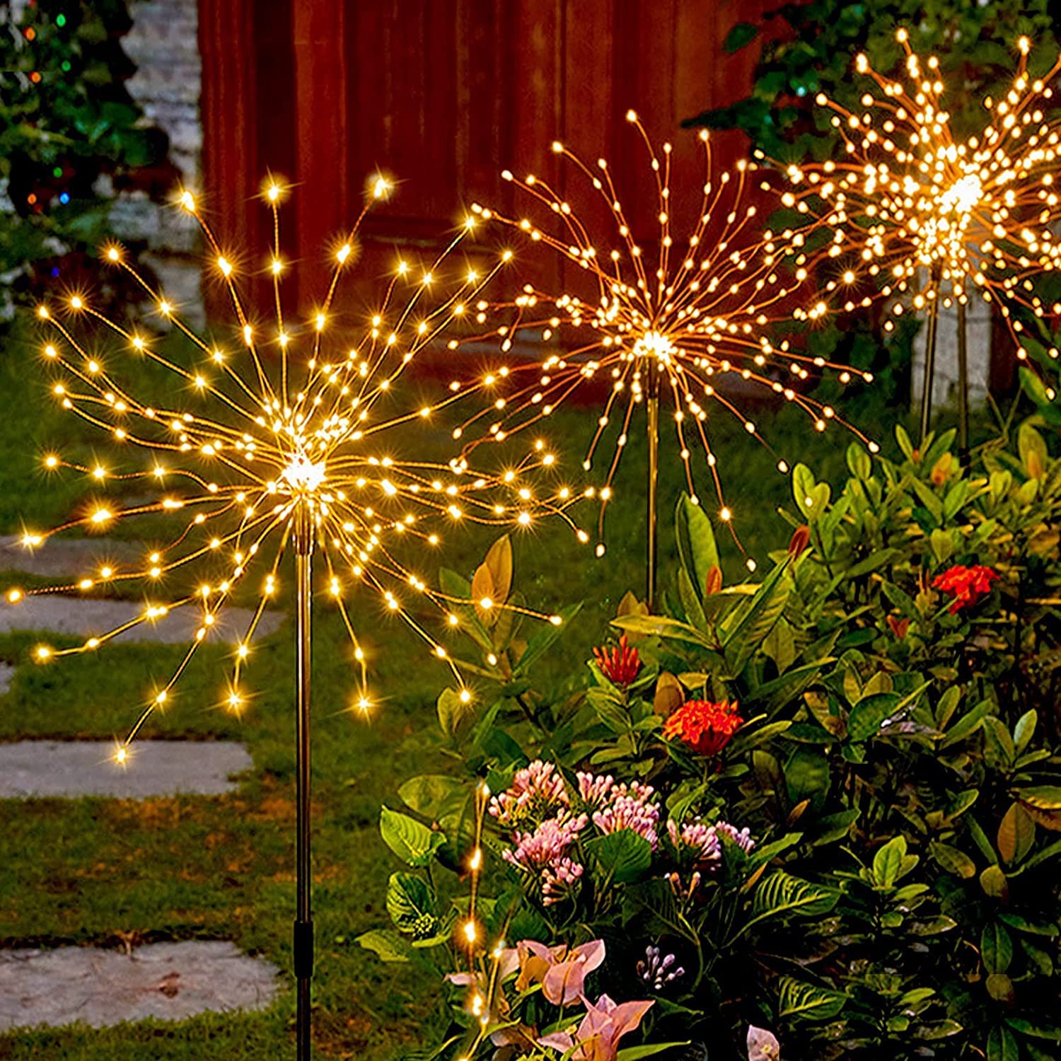 Mixtooltoys Outdoor Solar Garden Decorative Lights Solar Powered 90LED 30 Copper Wires Stake Landscape Light Fireworks Stars for Walkway Backyard Christmas Party Decor (Warm White 2Pack)