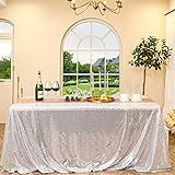 Sequin Tablecloth Rectangular Silver 90X132 inch Glittering Shimmer Tablecloth for Wedding Baby Shower Birthday Party Dinners