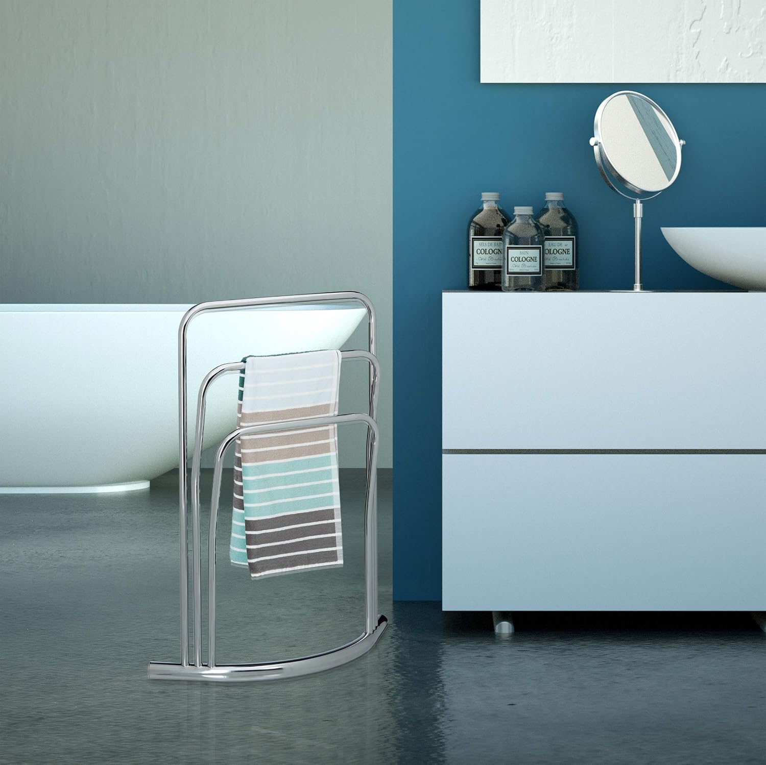 Relaxdays CURVY Towel Rack, Silver, 85 x 66 x 20 cm, Metal, 20 x 66 x 85 cm - Image 4