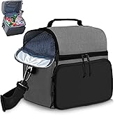 QDCYP Insulated Lunch Box Dual Compartment Lunch Bag Leakproof Cooler for Men Women with Adjustable Strap,for Work, Picnic, Beach, Camping, Travel(Black Grey-12L)