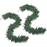 Hananona 9 FT Artificial Cedar Garlands, 2 Pcs Real Touch Winter Cedar Pine Garland, Green Artificial Greenery Garland for Table, Mantle, Wall, Indoor, Outdoor Christmas Decorations (2, 9 FT)