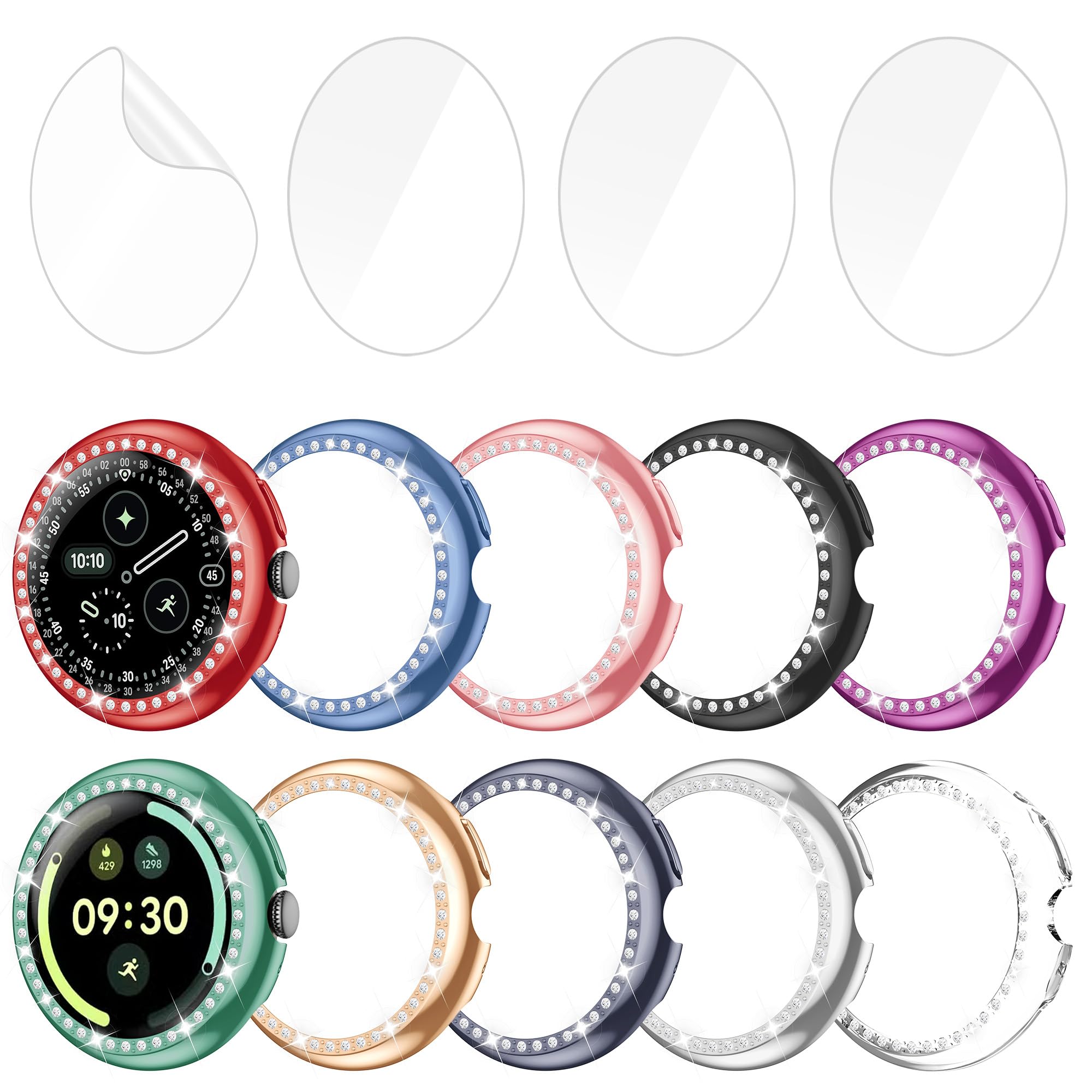 Photo 1 of Tiorecime 10+4 Pack Case for Google Pixel Watch 3 41mm, Glitter Diamond Glossy Hard PC Bumper for Women Girl, Soft TPU Anti-Scratch HD Clear Screen Protector, Bling Protective Cover