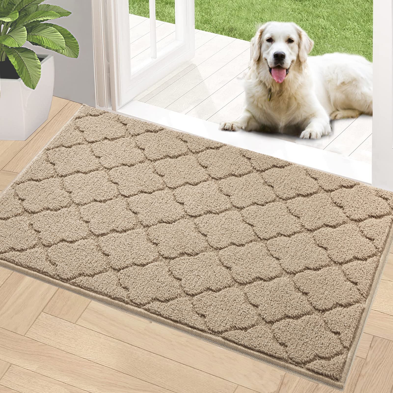 Photo 1 of Timo Entryway Rug, Door Mats 24"x36" Rubber Backing Non Slip Absorbent Indoor Doormat, Machine Washable Resist Dirt Low Profile Door Mat, Front Door Rugs Indoor for Muddy Wet Shoes, Beige