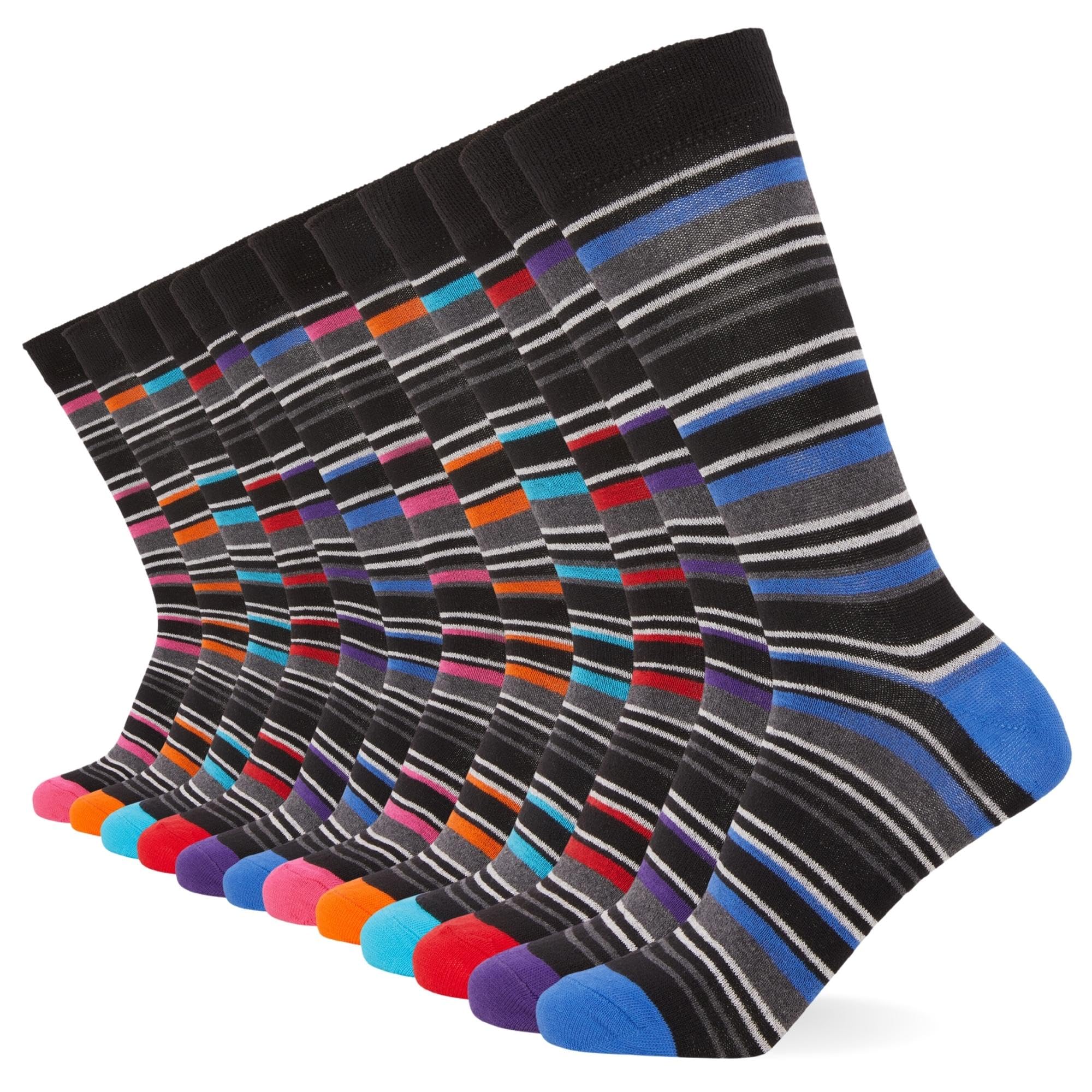 FM London Mens (12-pack) Men’s Smart Breathable Socks, Multicolour Stripe, 6-11 UK