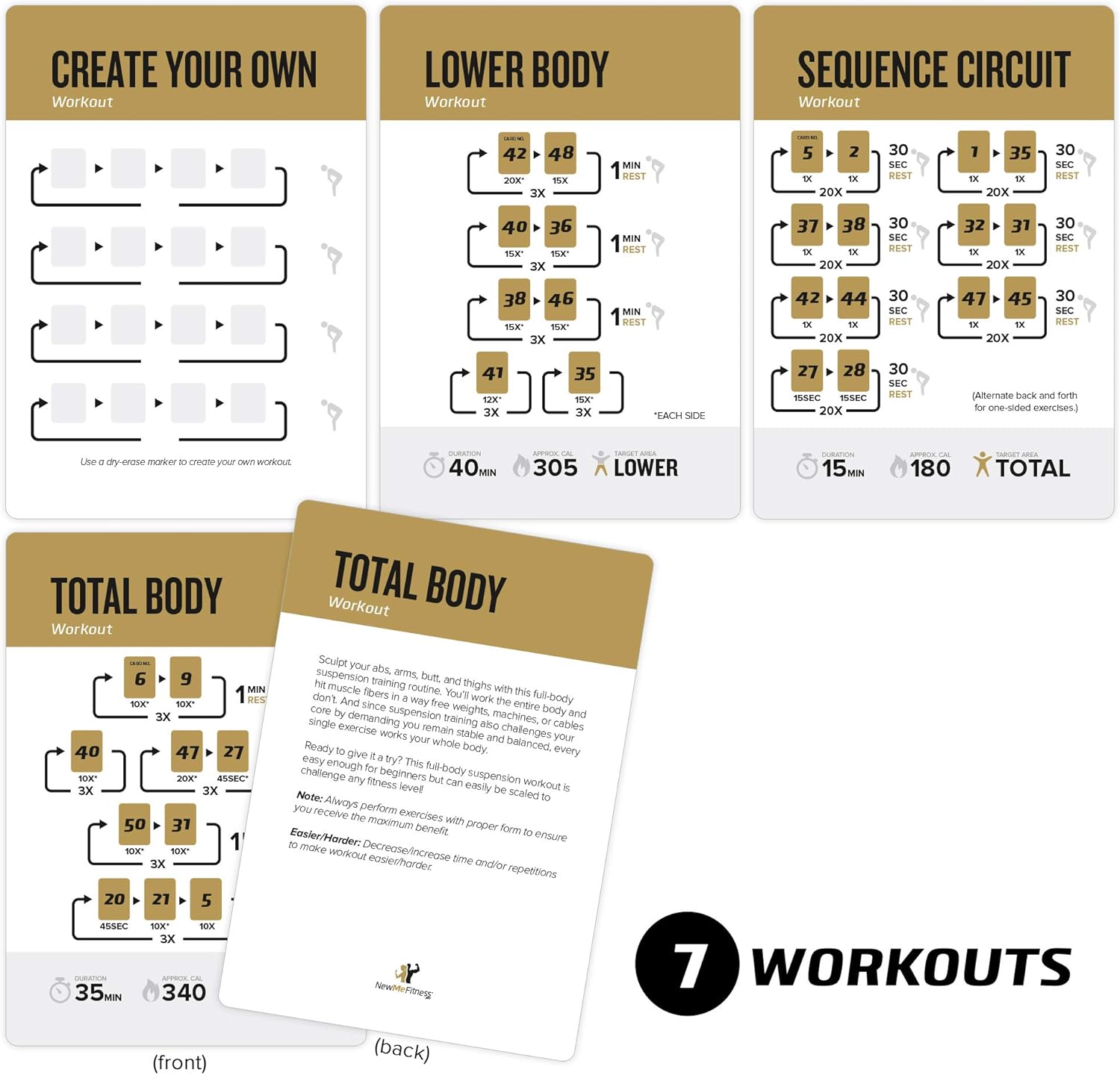 Suspension Exercise Cards Vol 2, Set of 62 : Compatible w TRX, Woss, & Ritfit Trainer Straps : 50 Exercises for a Total Body Workout : Extra Large, Waterproof & Durable, With Diagrams & Instructions : Sports & Outdoors
