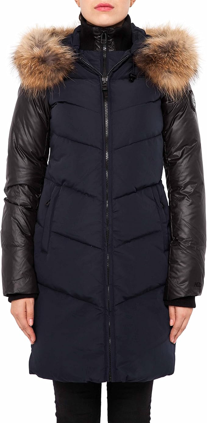 Rud by Rudsak Mya Women's Down Coat with Fur Trim Hood (small, Navy