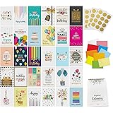 Dessie 30 Unique Happy Birthday Cards - 30 Gold Foil Birthday Cards Bulk With Message Inside. 32 White and Colored Envelopes,