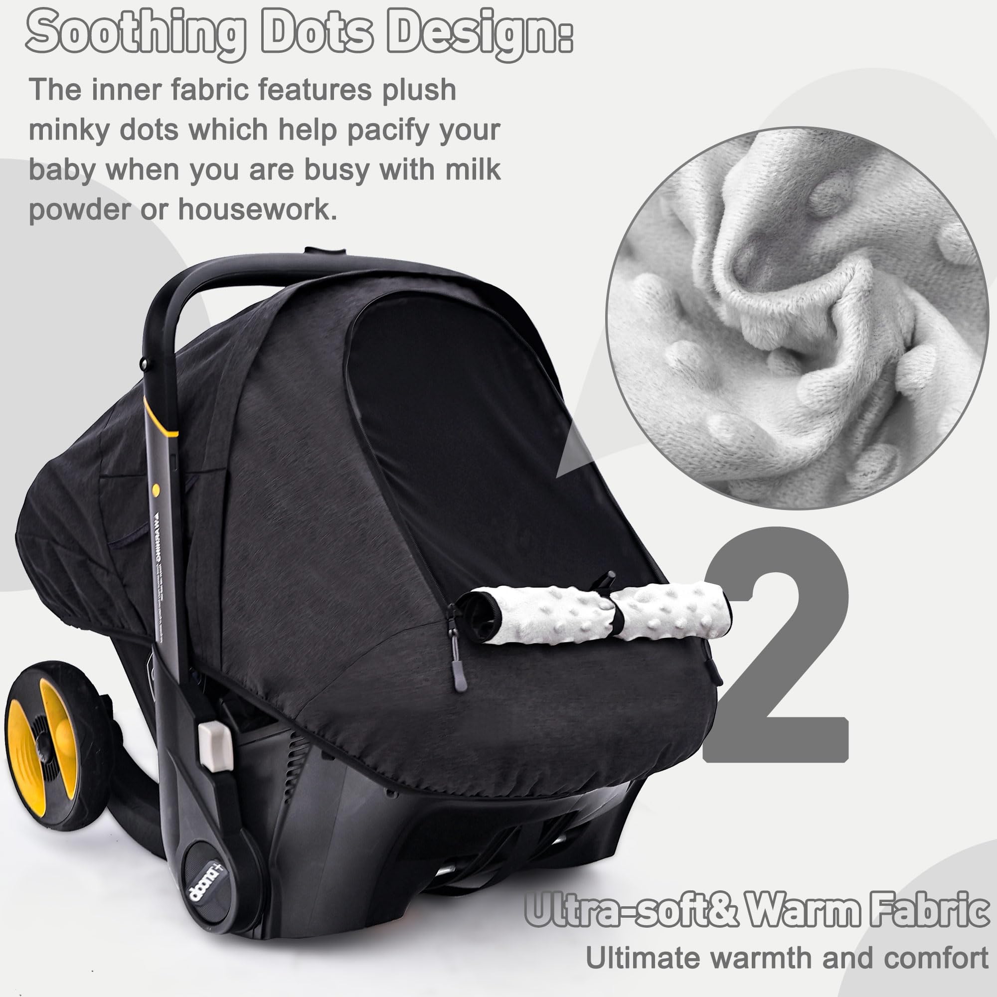 Waterproof Baby Car Seat Cover Compatible with Doona Car Seat and Stroller,Patented Windproof Car Seat Canopy for Boys & Girls, Keeps Babies Warm and Coz(Black)