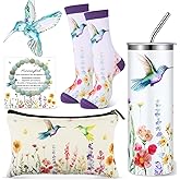 Patelai 5 Pcs Hummingbird Gift for Mom Hummingbird Makeup Bag 20 oz Tumbler with Straw Novelty Sock Acrylic Ornaments Inspirational Bracelet Gifts for Women Grandma Mother's Day Birthday(Wildflower)