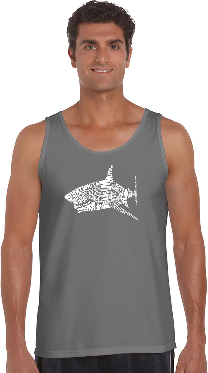 Men's Word Art Tank Top - Species of Shark- LA Pop Art