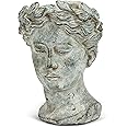 Abbott Collection Goddess Head Planter - Small Cement Indoor and Outdoor Planter Pot - Grecian Woman Statue Head Planter for Flowers and Succulents (Grey, 3.5" Opening)