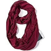 elzama Infinity Loop Solid Color Scarf With Hidden Zipper Pocket For Women - Lightweight Travel Neck Wrap