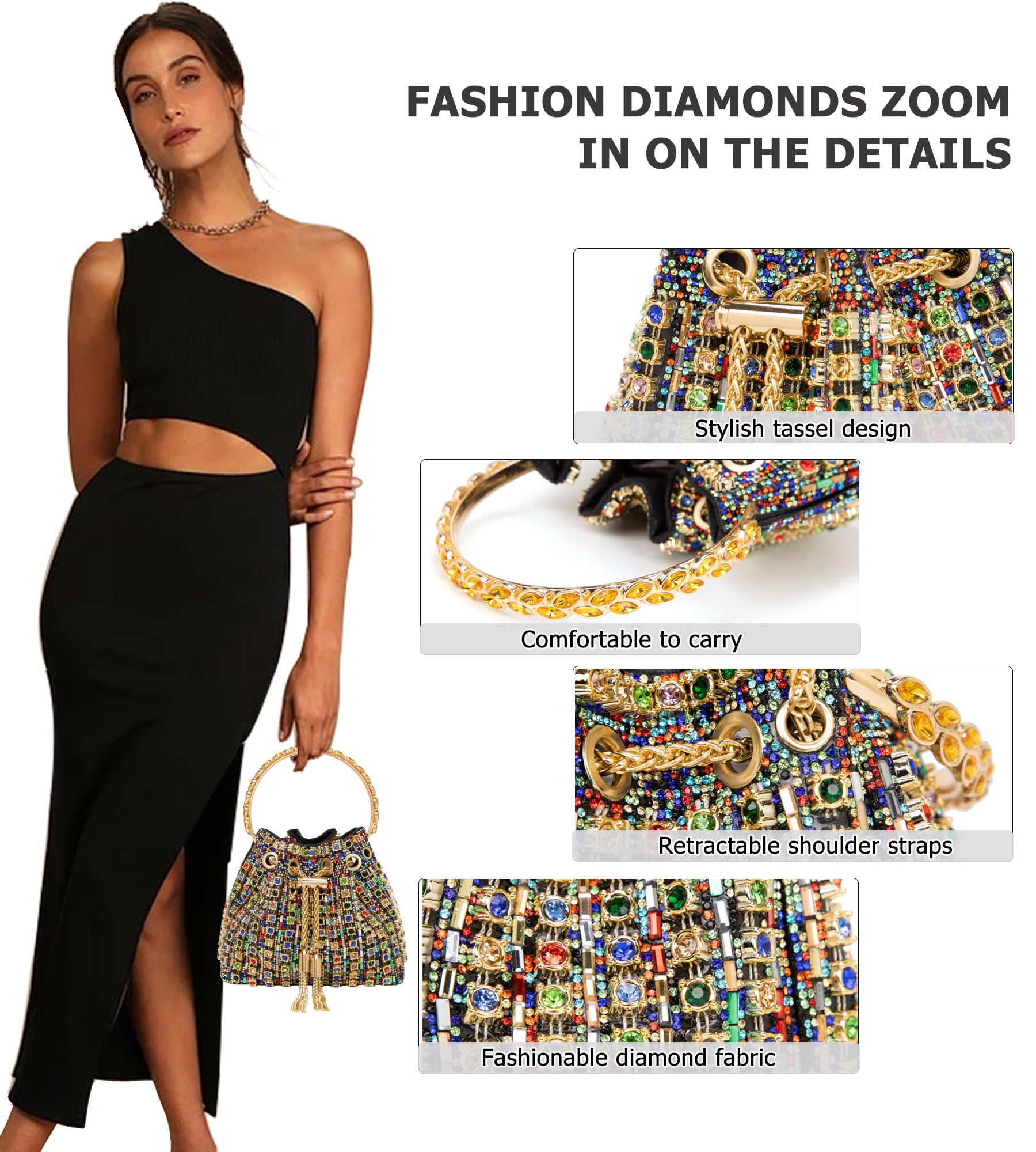 Sweetovo Sparkly Diamond Evening Bag Clutch Purses for Women Rhinestone Purse Glitter Handbag for Party Prom Cocktail Wedding