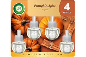 Air Wick Plug In Scented Oil Refill, Infused with Essential Oils, Plug In Air Fresheners for Home, Pumpkin Spice, 4 ct