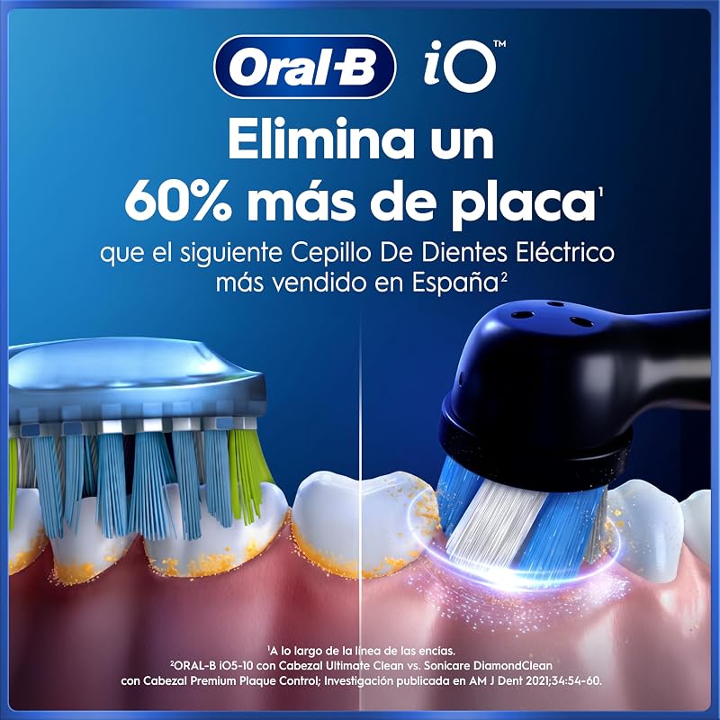 Escova de dentes preta recarregável iO 5, 1 cabeça e caixa de viagem, 1 suporte de carga, 5 modos de escovagem com branqueamento dentário, sensor de pressão, desenhado pela Braun