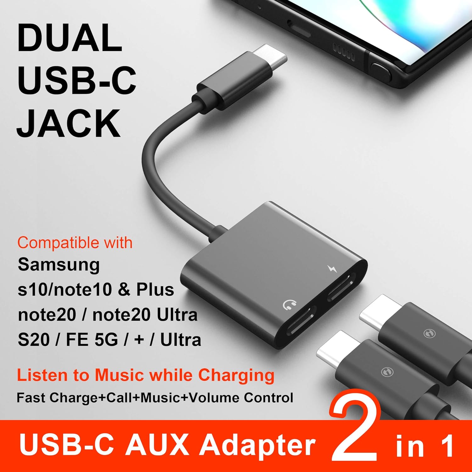 USB C Splitter,60w Fast Charge,ivoros Dual Type-C Headphone Adapter Audio Earphone Aux Converter,Work for Samsung Galaxy s21/s20/FE 5G/+/Ultra/Note 20/10/Plus,Google Pixel 5/4/3/2 XL,iPad Pro/Air 4: Electronics