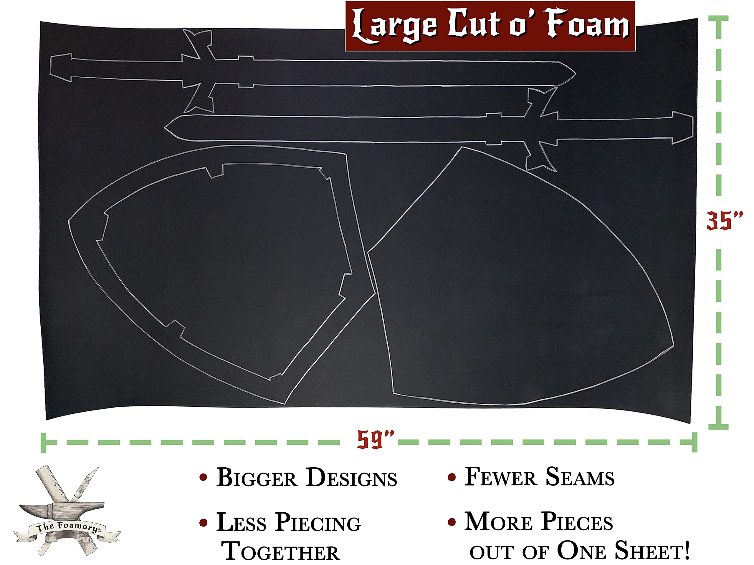 2-Pack Shape Retention EVA Cosplay Foam - 6mm Thick (Black) X-Large 35”x59” High Density EVA Craft Foam Sheets - Premium 85 kg/m3 Heat Shape Material for DIY, Con or Halloween Costumes - The Foamory