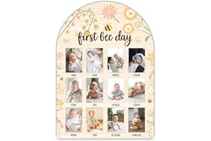 SIXEIGHT One Year of Wood Photo Board, My First Year Milestone Photo Board, 12 Monthly Baby Picture Frame, First Bee Day Nursery Decor, Girl Boy 1st Birthday Decorations, Baby Keepsake Gift-A18
