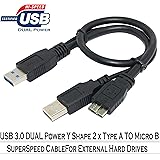 1 feet USB 3.0 Dual Power Y Shape 2 X Type a to Micro B SuperSpeed Cable for External Hard Drives