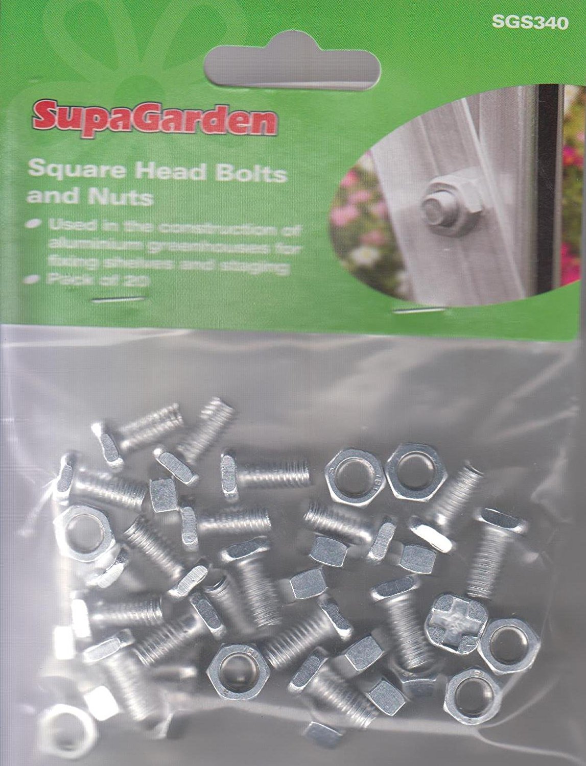 20 Greenhouse Aluminium Square Head Bolts Nuts Supa
