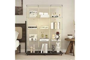 nifoti 65" H 4-Shelf Glass Display Storage Cabinet with LED Lights Strip & Double Doors, Modern Curio Cabinet Collection Display Case with Lockable Casters & Lock for Living Room (Black)