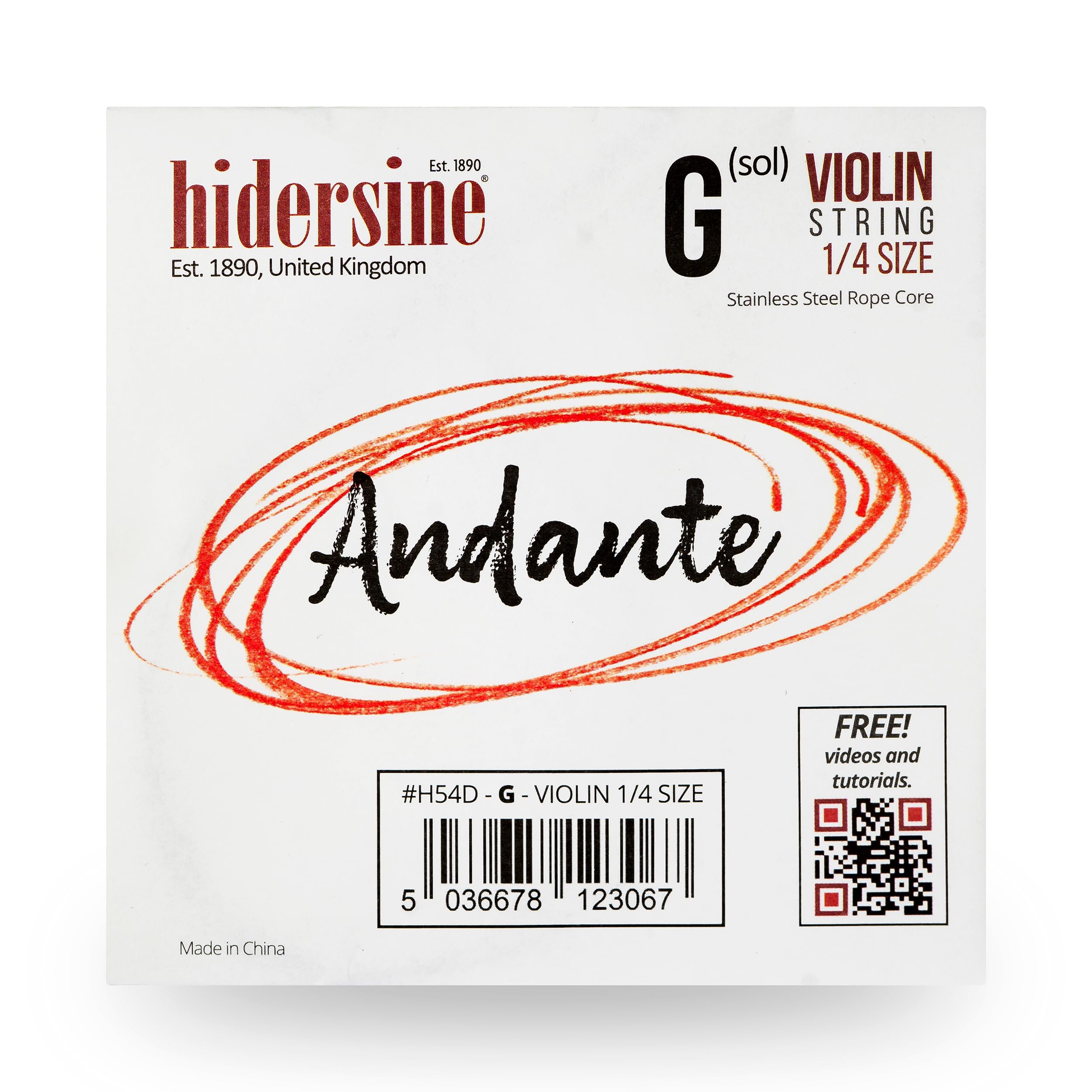 Hidersine Andante SINGLE G String for Violin 1/4 size. Steel Rope Core string feels easy to play. Great tone and great value. Perfect for Students with quarter sized violins.