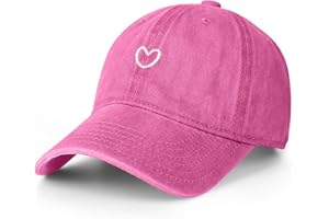 Vintage Washed Baseball Cap Women - Adjustable Distressed Twill Soft Cotton Ladies Hat Cute Love Heart Embroidered